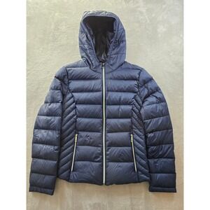 Tommy Hilfiger Jacket Women M Blue Packable Lightweight Premium Down Hood Puffer